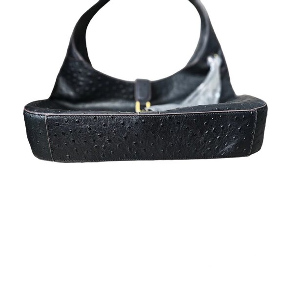 G.I.L.I. Veronica NEW Black Ostrich Embossed Leather Hobo Shoulder Bag - Picture 4 of 14